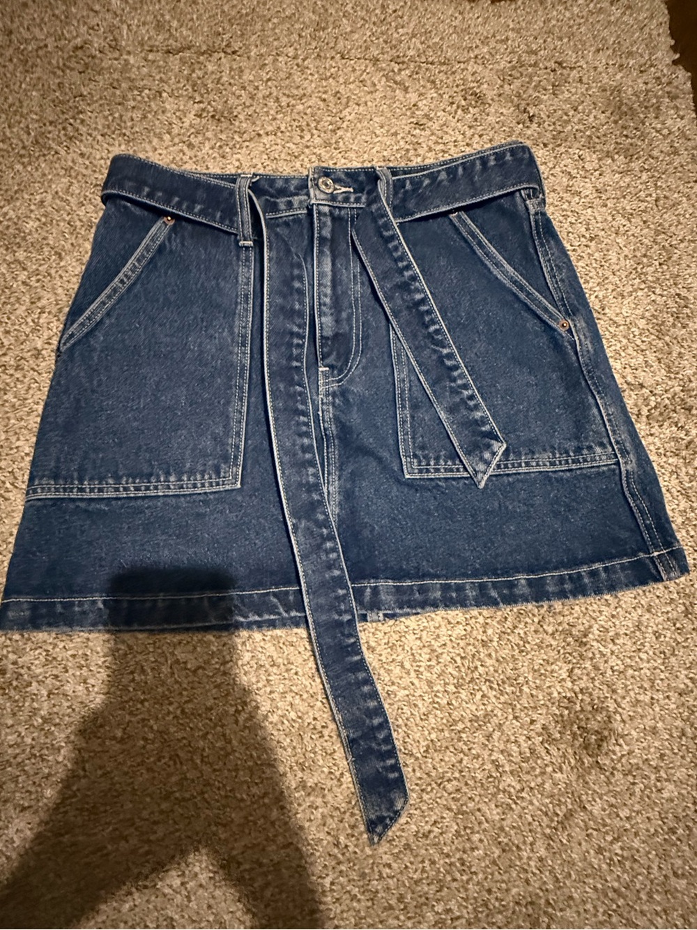 Abercrombie Denim A-Line Mini Skirt with Tie Belt - Blue